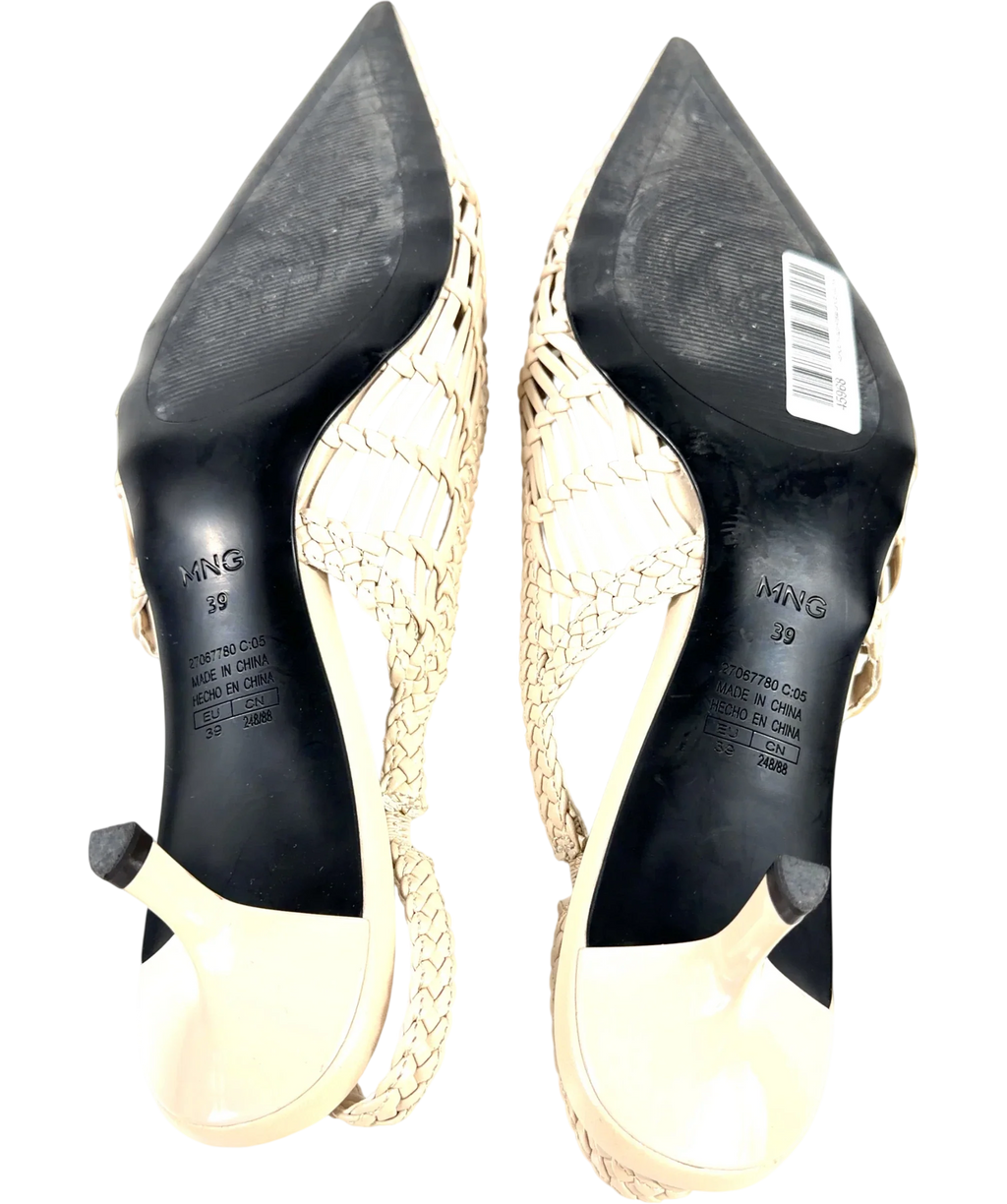 MNG Beige Woven Toe Cap Slingback Kitten Heel Pumps, size UK 6 EU 39 👠 — view 8