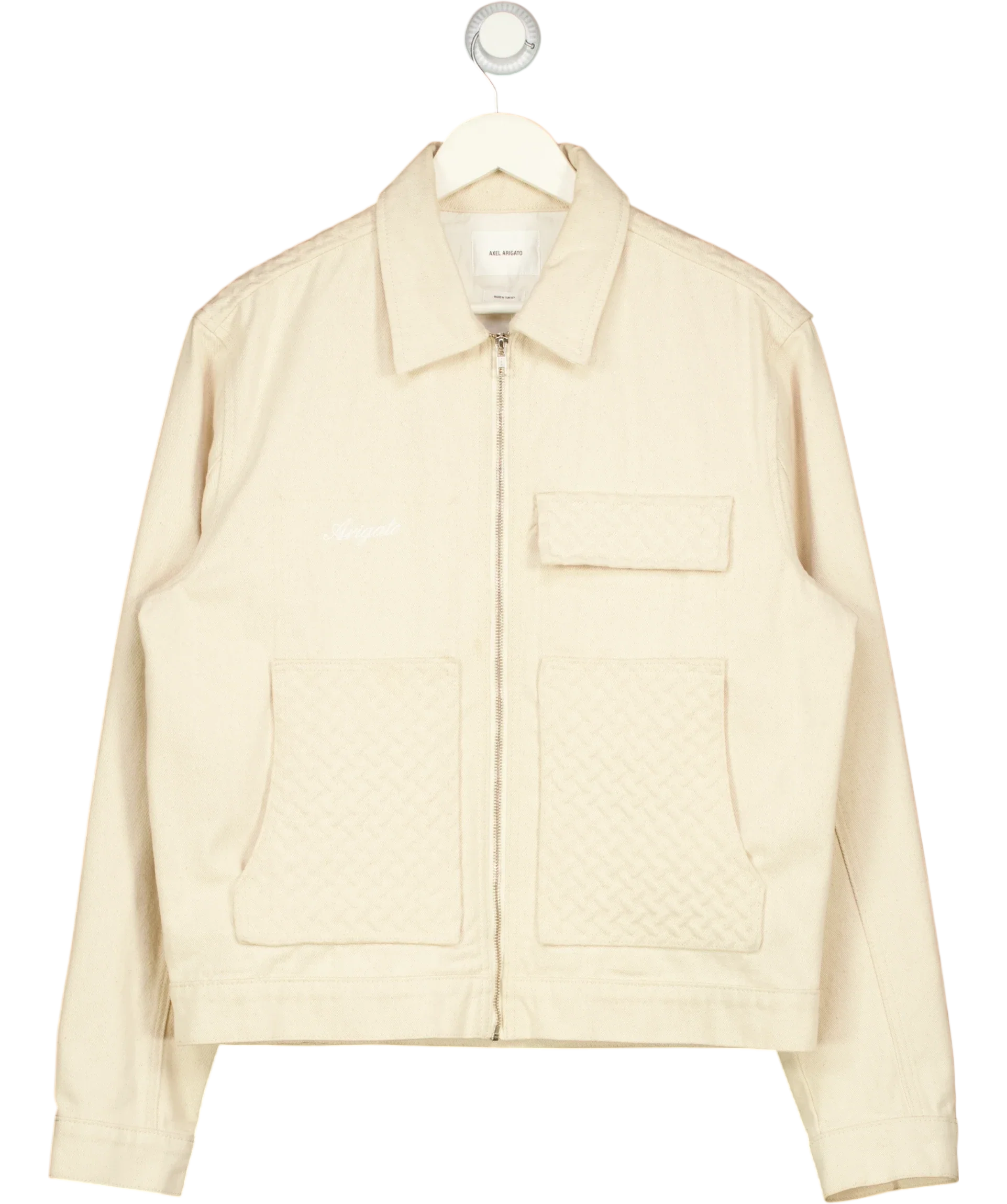 AXEL ARIGATO Beige Grate Embossed Zip Cotton/Denim Jacket, size UK M — front