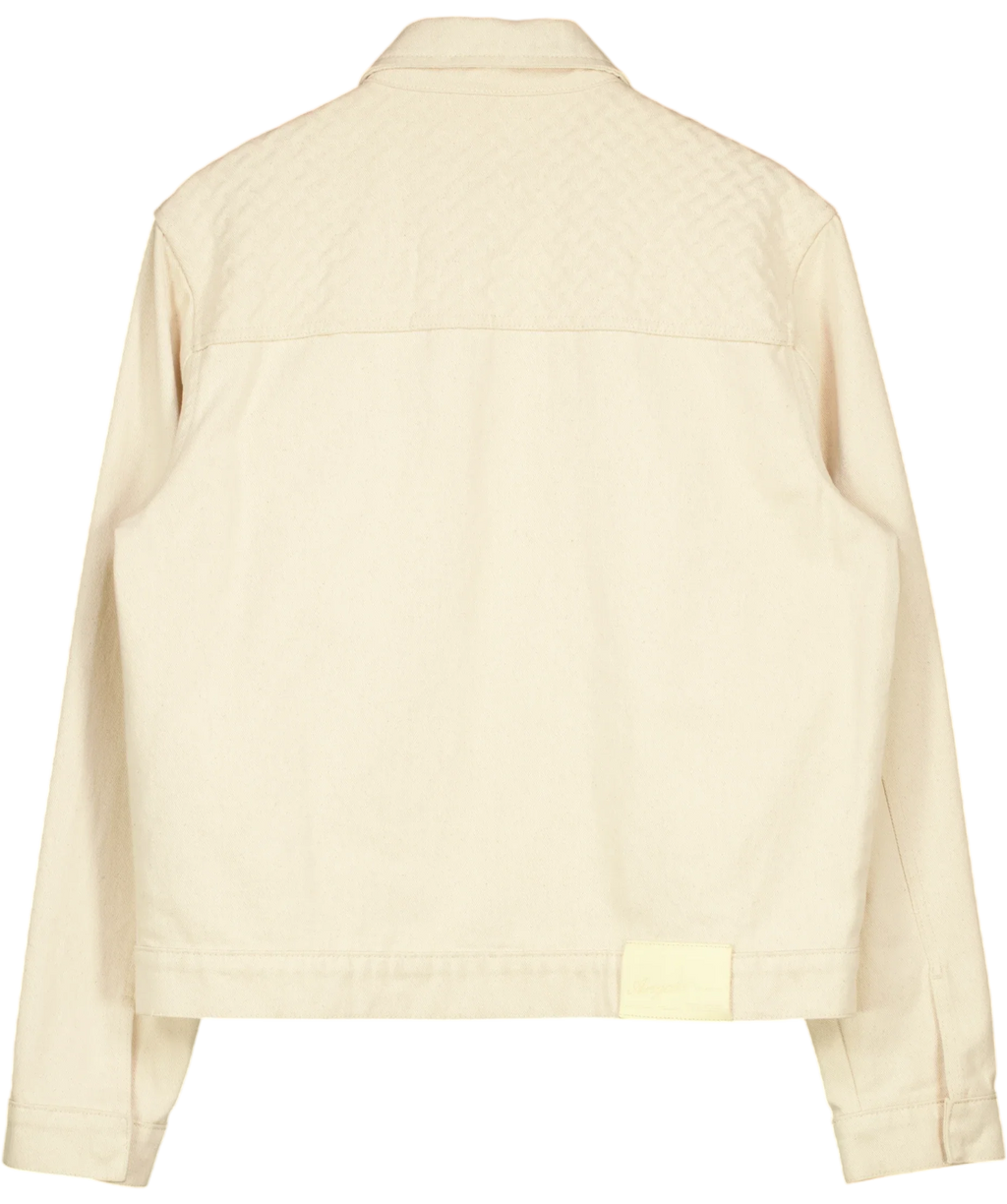 AXEL ARIGATO Beige Grate Embossed Zip Cotton/Denim Jacket, size UK M — back