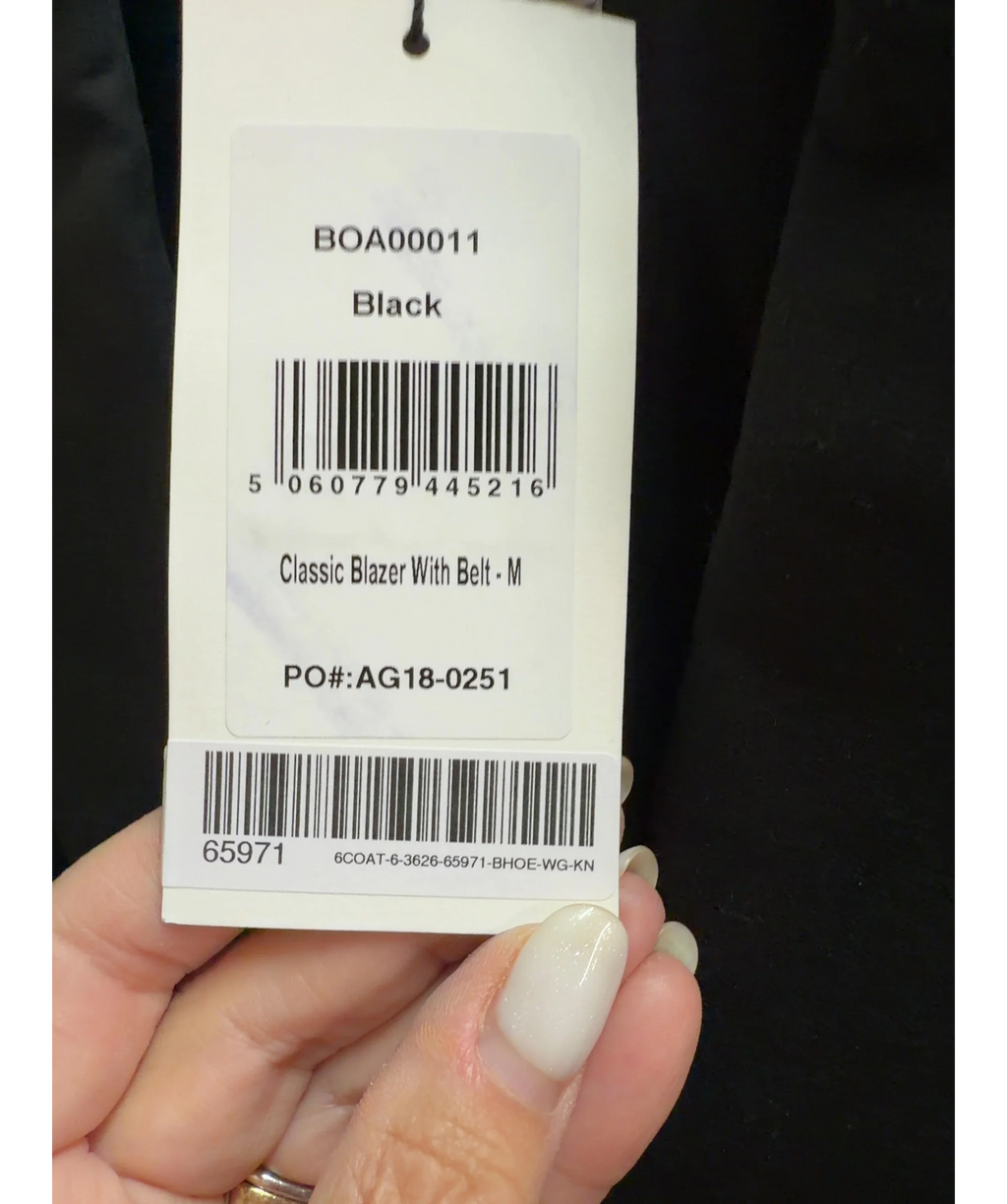 BOA Black Classic Blazer With Belt, size UK M — label