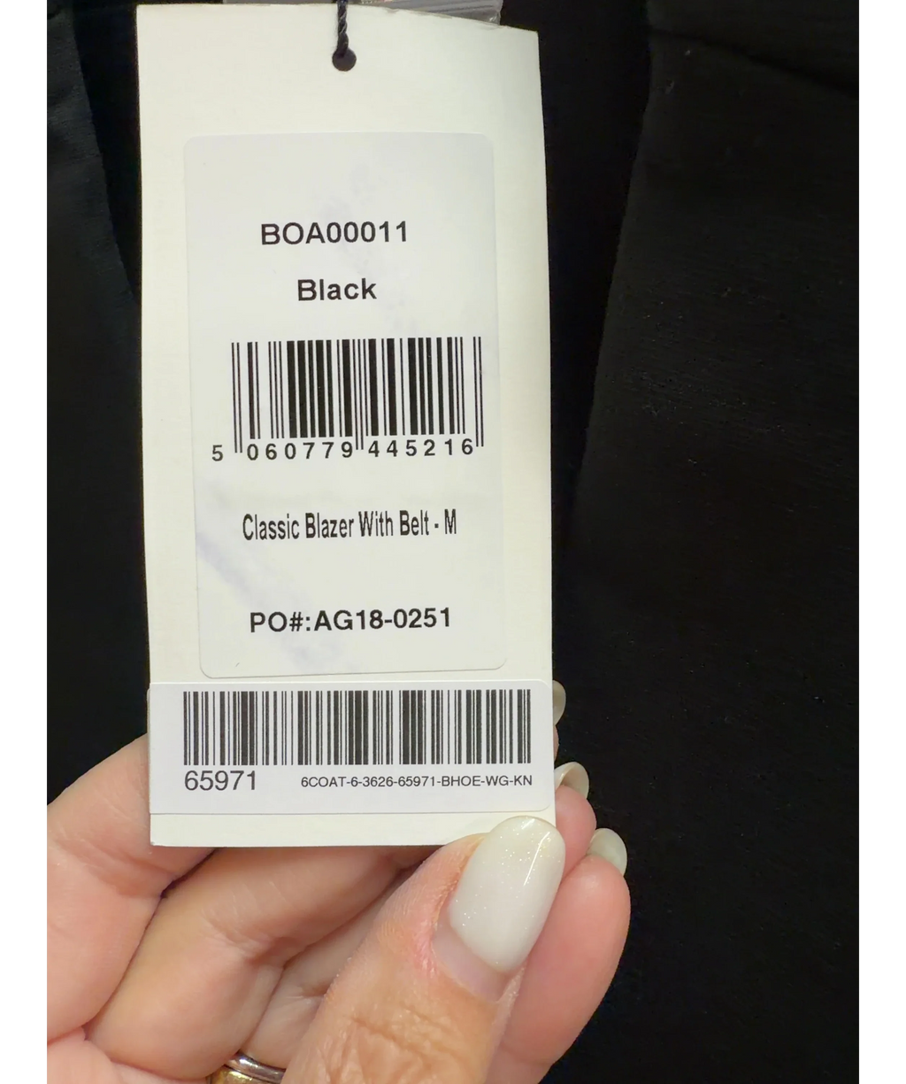 BOA Black Classic Blazer With Belt, size UK M — care label