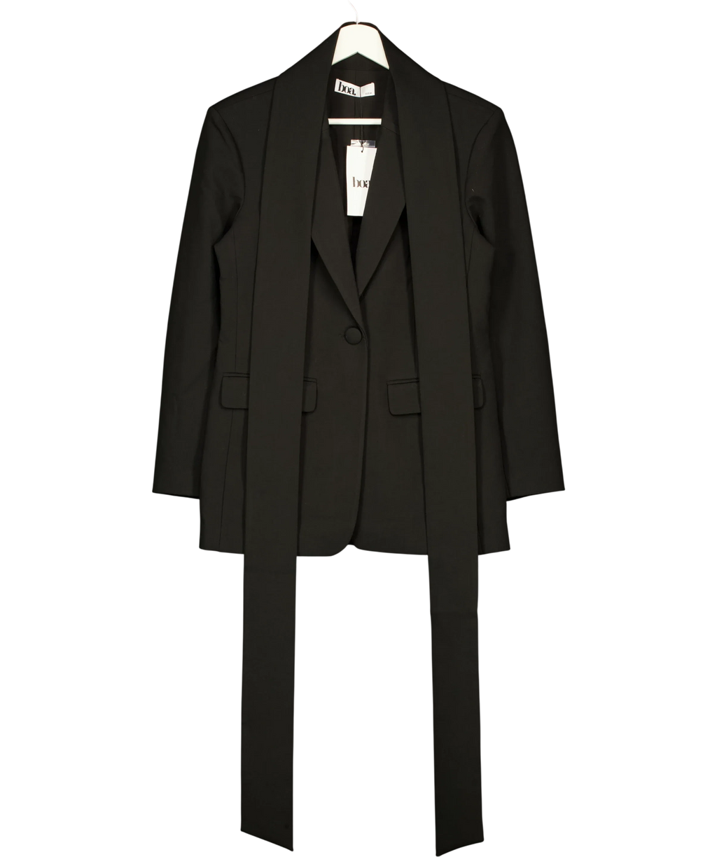 BOA Black Classic Blazer With Belt, size UK M — fabric detail