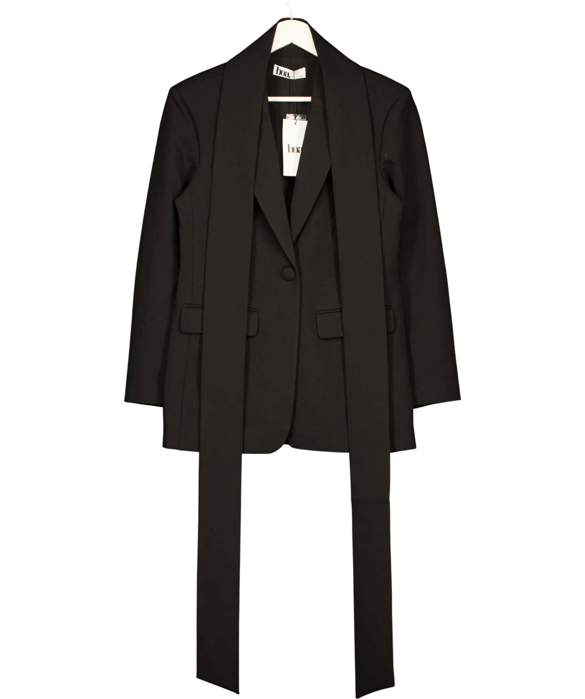 BOA Black Classic Blazer With Belt, size UK M — fabric detail