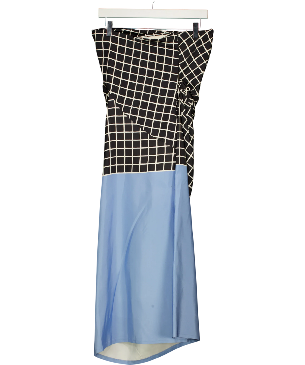 Dries Van Noten Blue colour-blocked grid maxi dress, size UK 10 — back