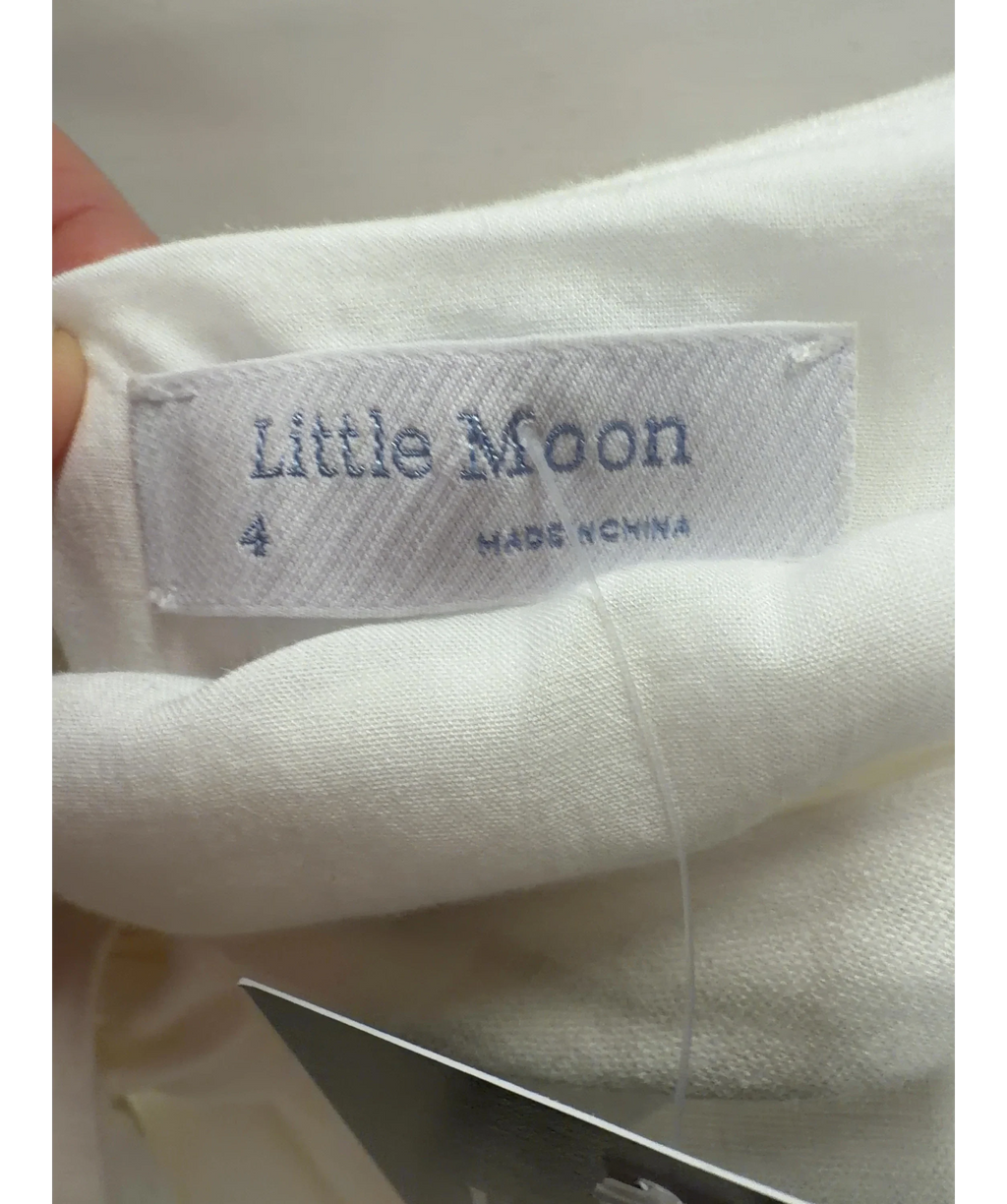 Little Moon White Elba Linen Dress, size UK 4 — detail