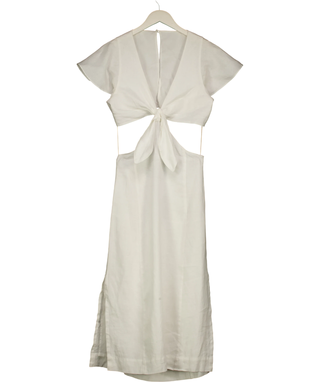 Little Moon White Elba Linen Dress, size UK 4 — front