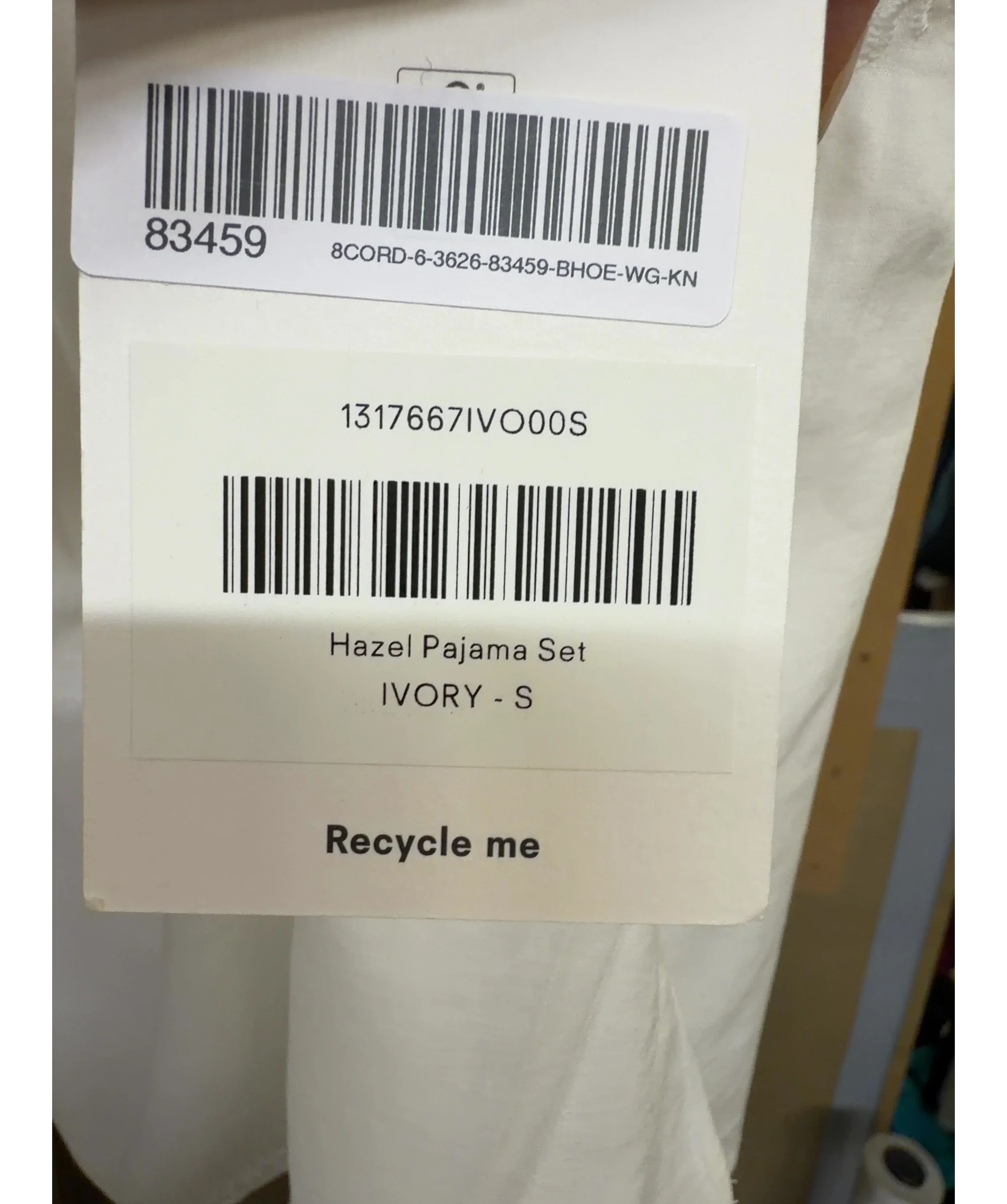 Reformation Cream Hazel Pajama Set, size UK S — care label