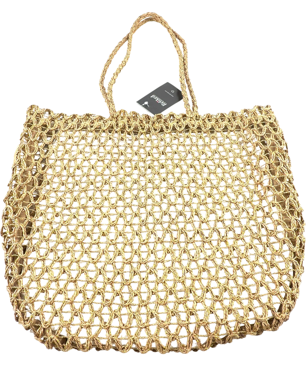 Nuxe Beige Woven Straw Summer Beach Bag — front