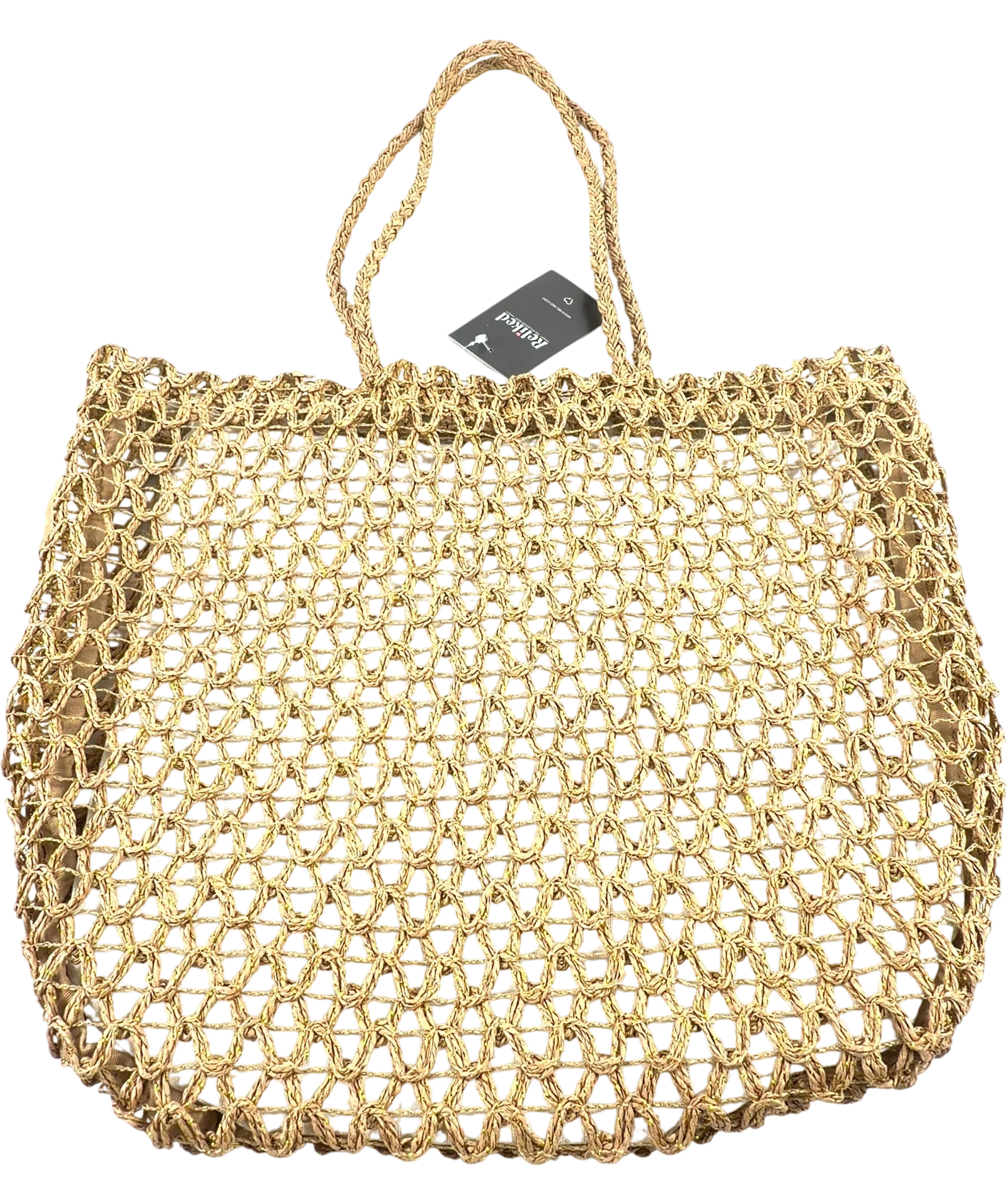 Nuxe Beige Woven Straw Summer Beach Bag — front