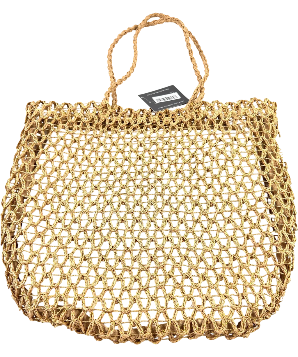 Nuxe Beige Woven Straw Summer Beach Bag — back