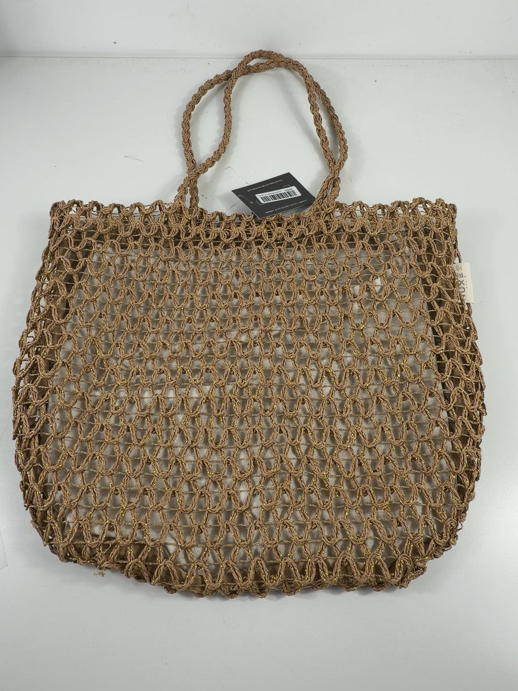 Nuxe Beige Woven Straw Summer Beach Bag — care label