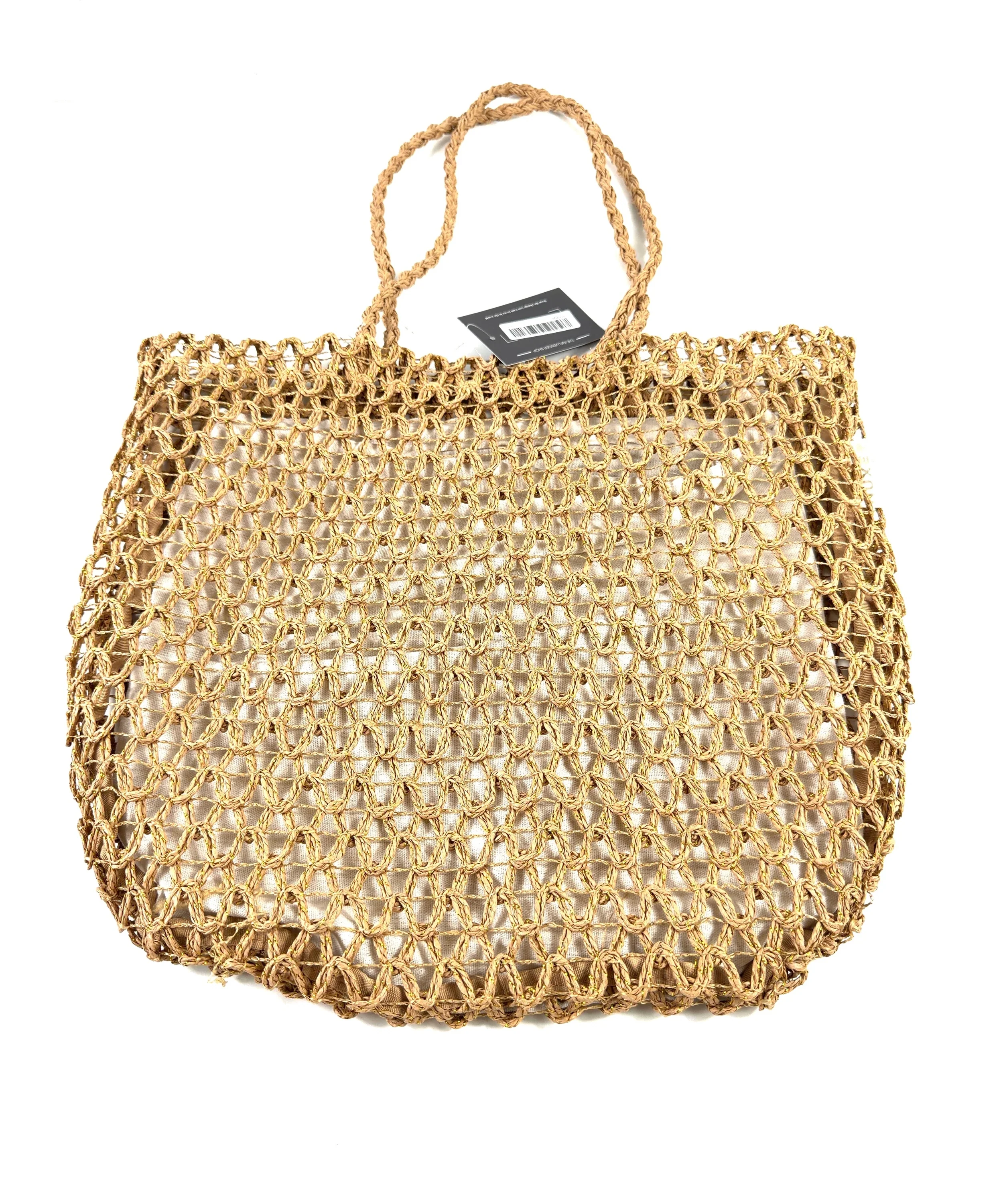 Nuxe Beige Woven Straw Summer Beach Bag — fabric detail