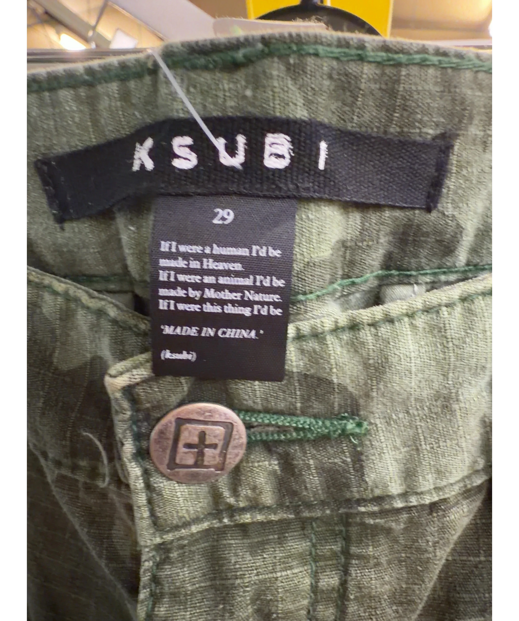 Ksubi Green Fugitive Cargo, size W29 — detail