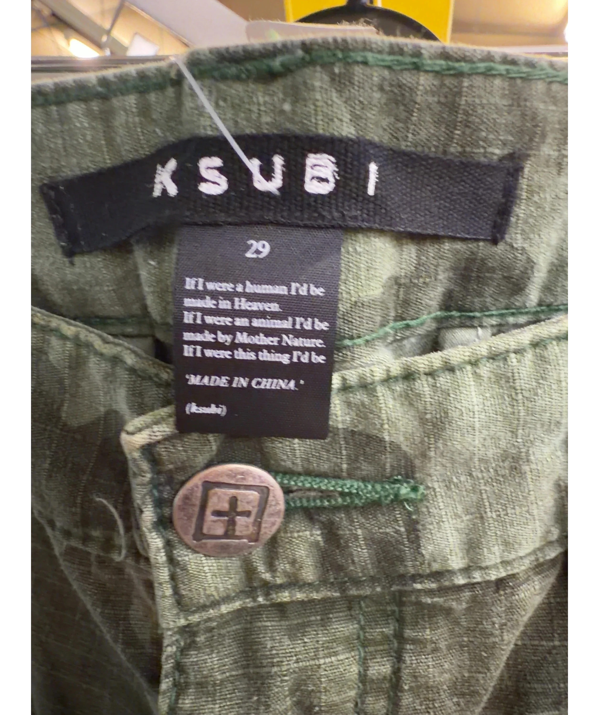 Ksubi Green Fugitive Cargo, size W29 — detail