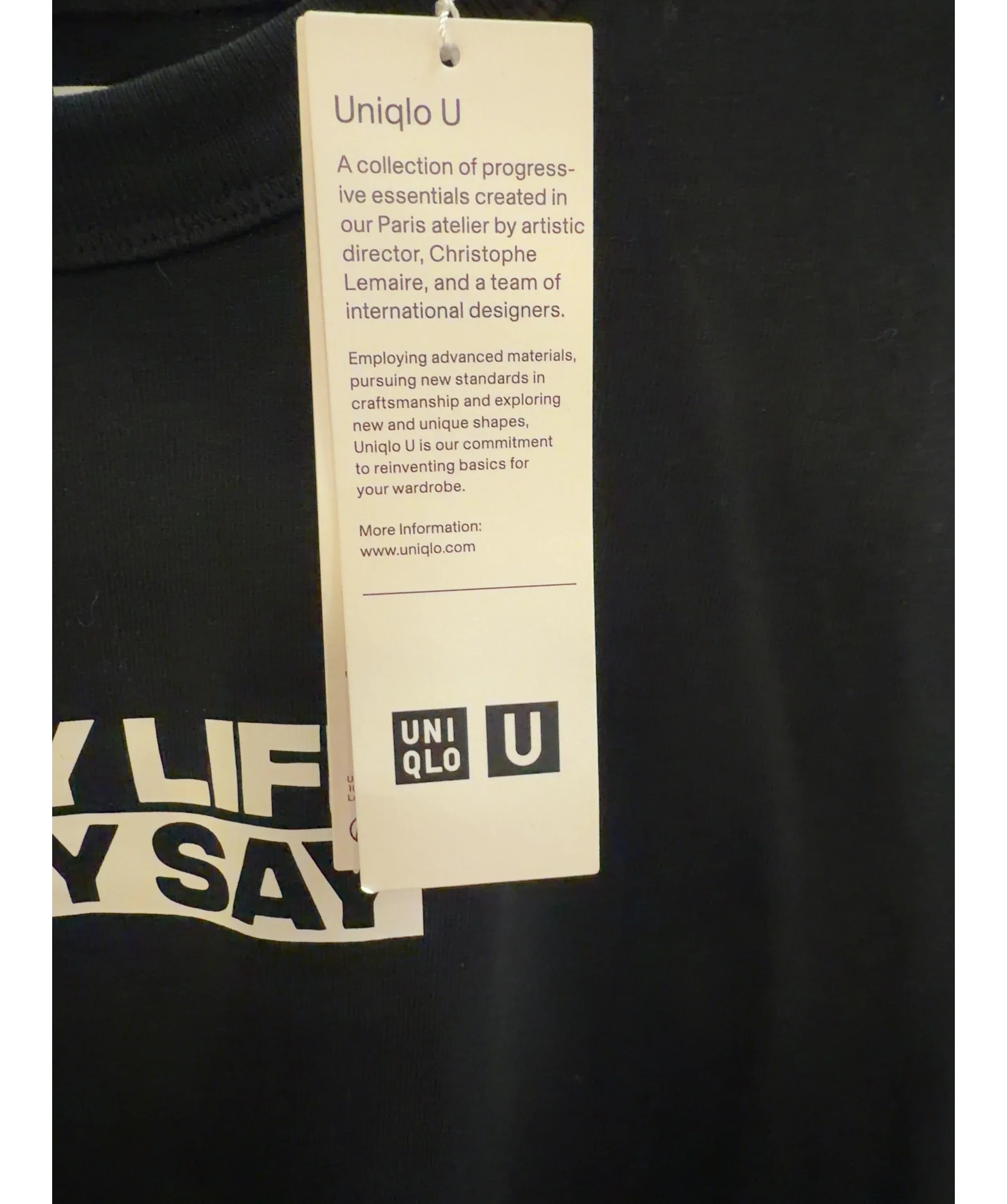 Uniqlo Black My Life My Say campaign slogan t-shirt, size UK S — detail