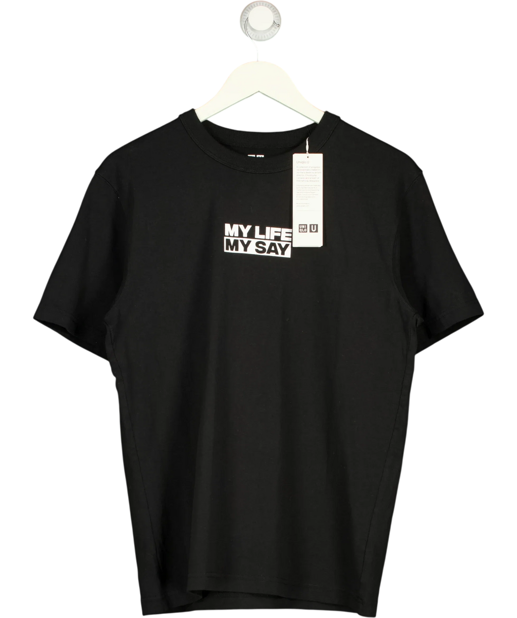 Uniqlo Black My Life My Say campaign slogan t-shirt, size UK S — front