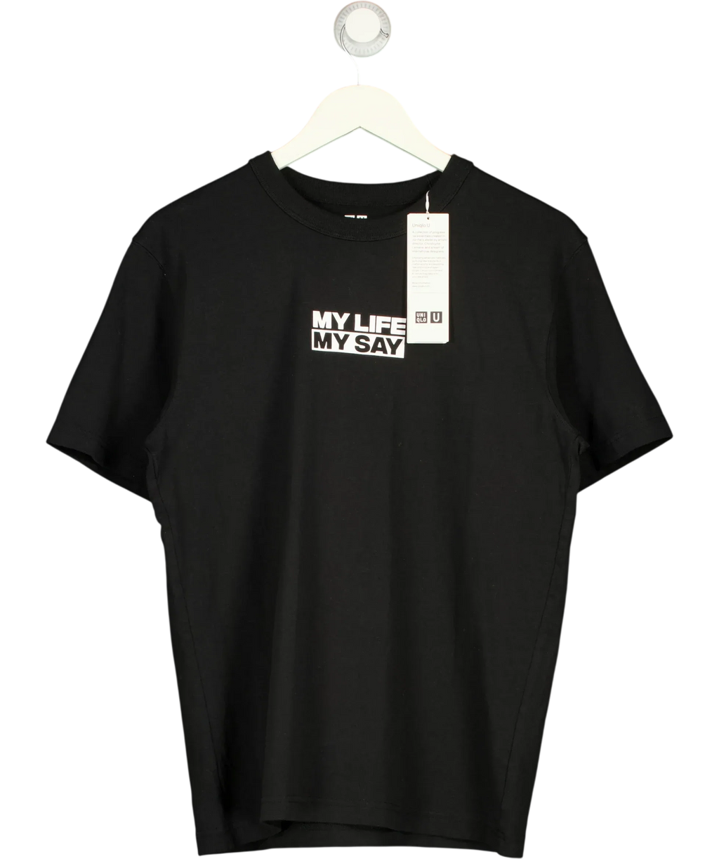 Uniqlo Black My Life My Say campaign slogan t-shirt, size UK S — front
