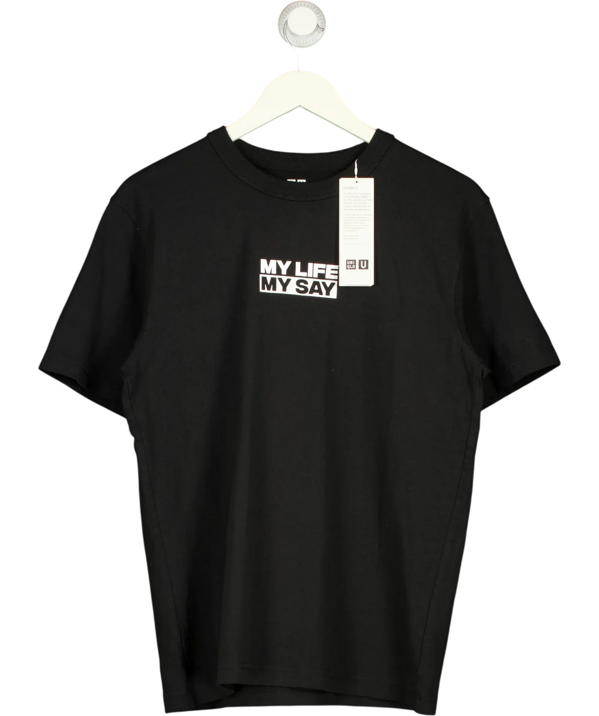 Uniqlo Black My Life My Say campaign slogan t-shirt, size UK S — front