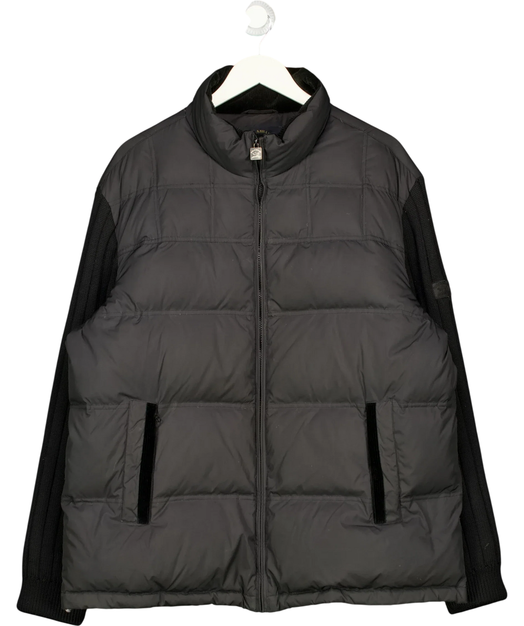 Paul & Shark Black Typhoon Wind hybrid quilted puffer jacket with knit sleeves, size UK XL — front
