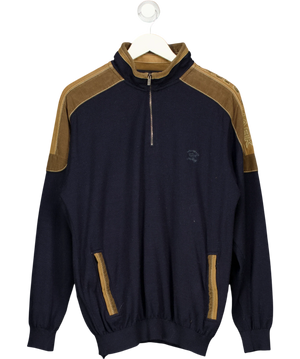 Paul & Shark Blue Brown Quarter Zip Jumper UK XL