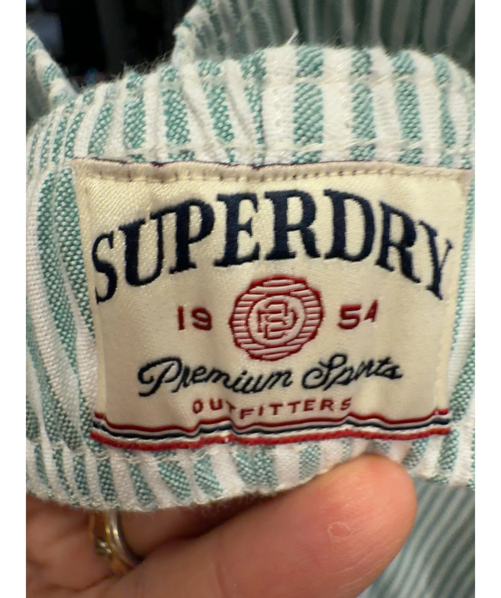 Superdry Green Cotton Stripe Trousers, size UK 10 — detail