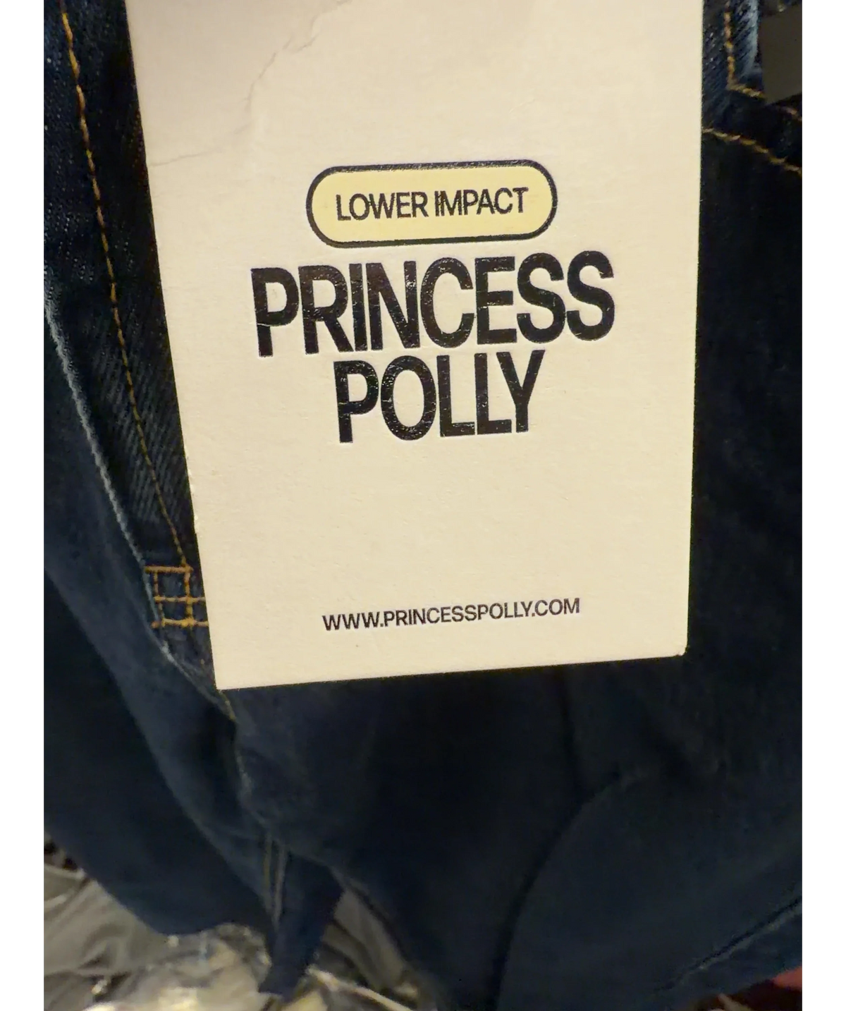 Princess Polly dark blue Darla Low Rise Straight Jean, size UK 6 — detail