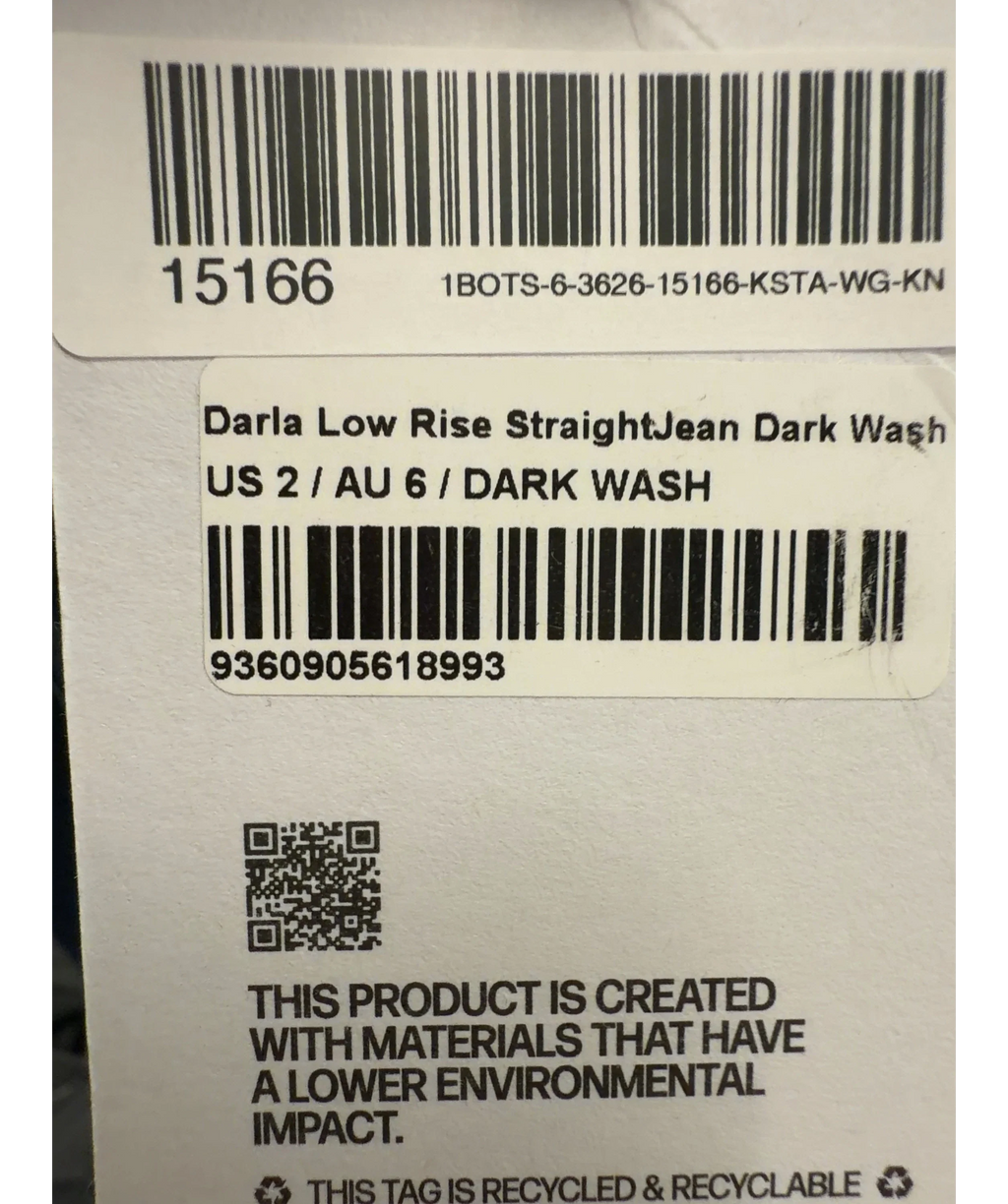 Princess Polly dark blue Darla Low Rise Straight Jean, size UK 6 — label