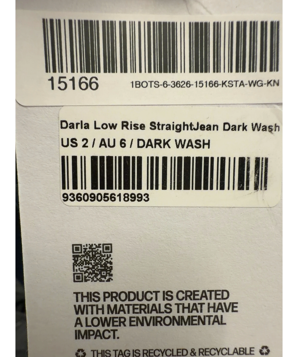 Princess Polly dark blue Darla Low Rise Straight Jean, size UK 6 — label