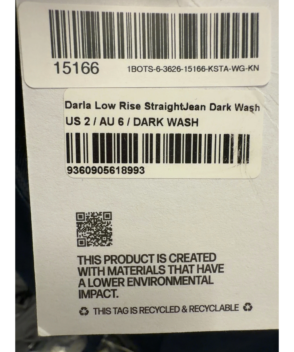 Princess Polly dark blue Darla Low Rise Straight Jean, size UK 6 — care label