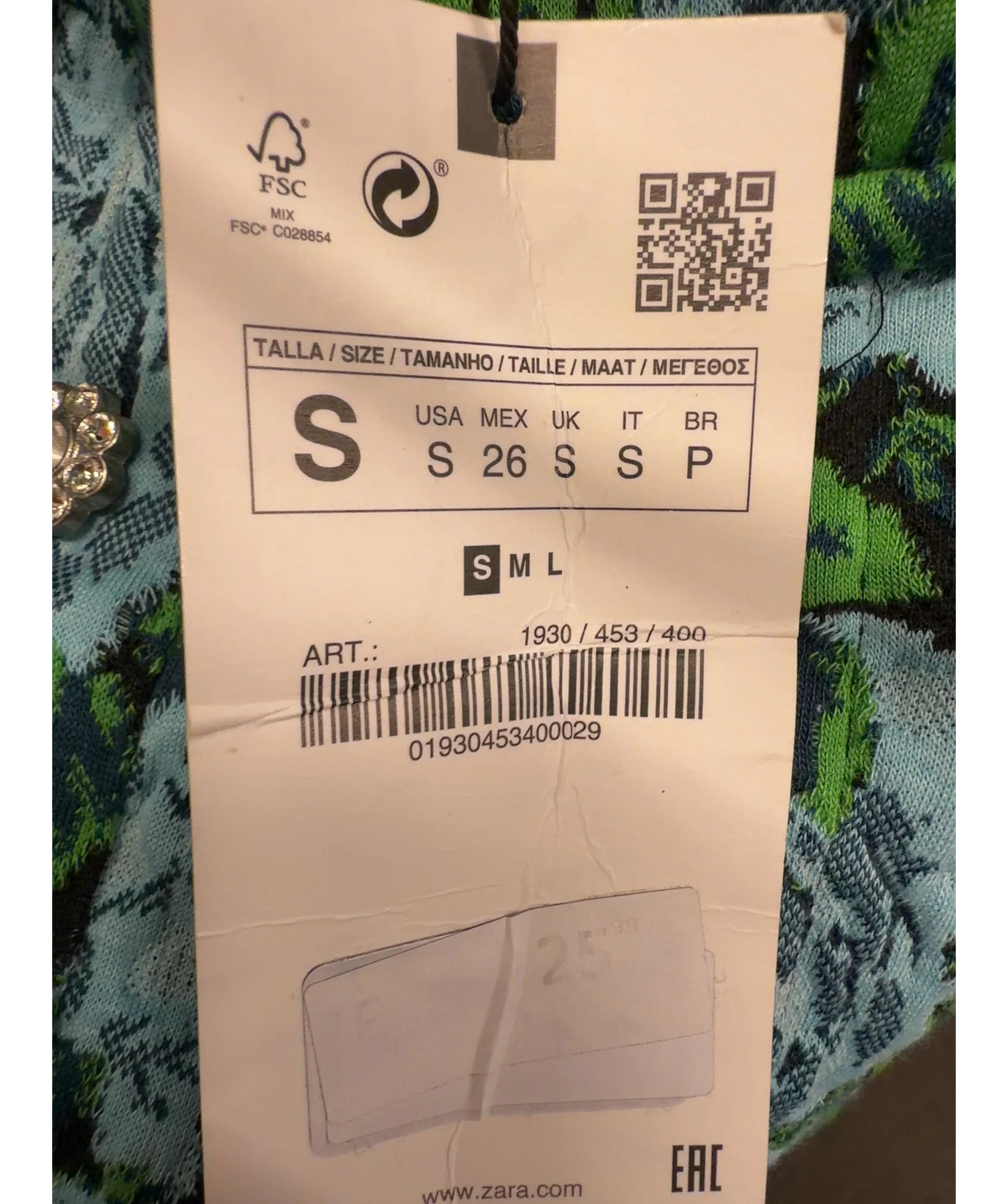 ZARA Blue Colour, size UK S — care label