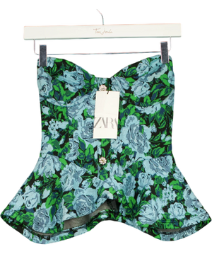 Zara Blue Strapless Peplum Top UK S
