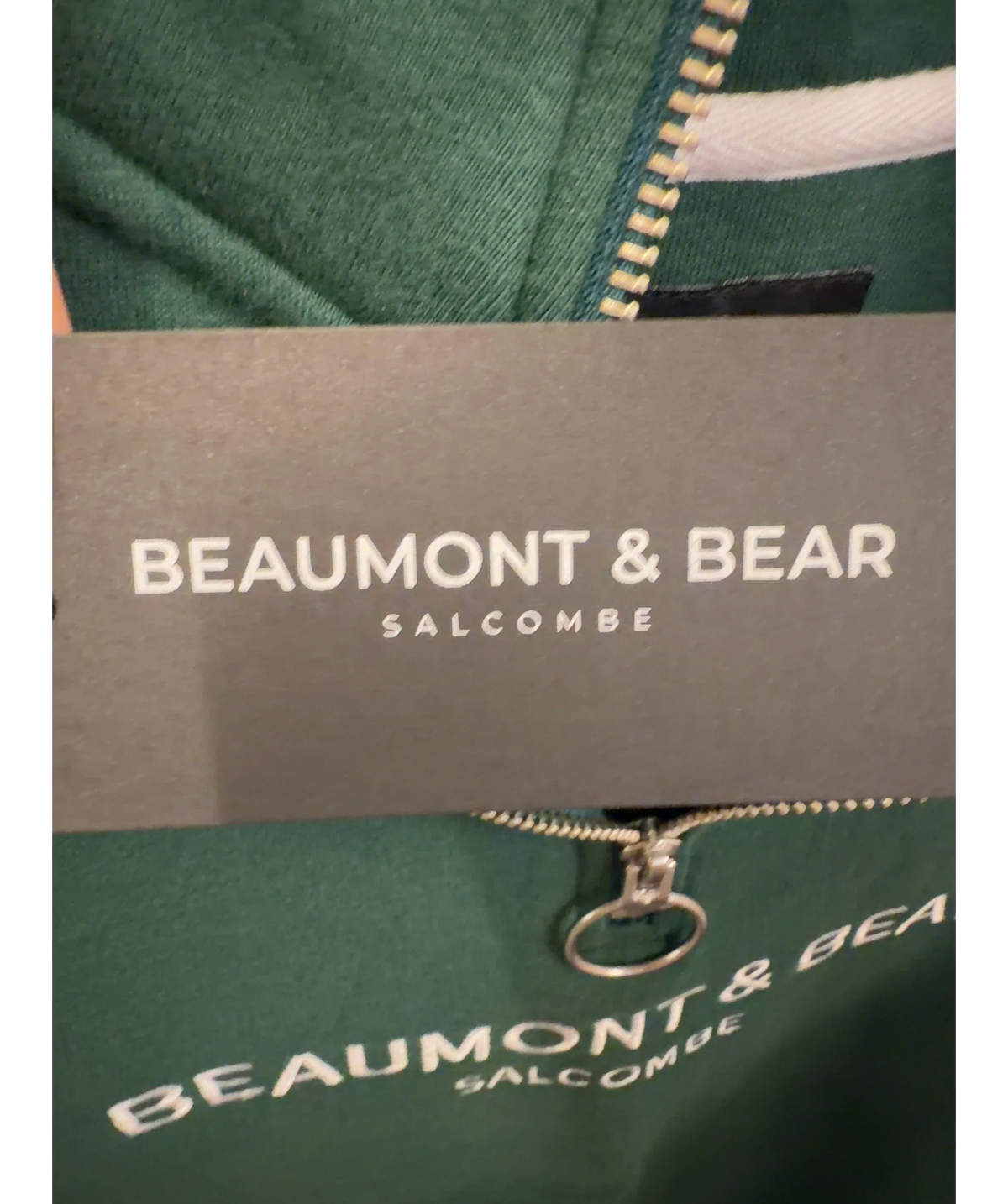 Beaumont & Bear Green Kingswear Unisex Quarter Zip, size UK S — detail