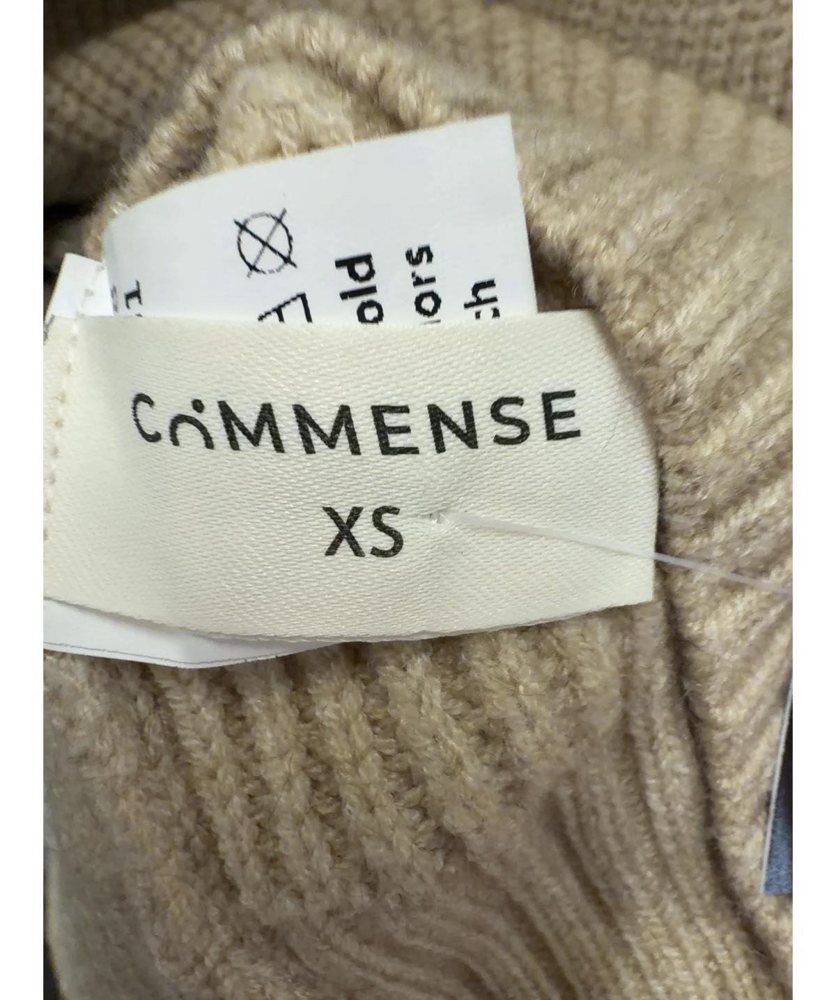 Commense Beige Tie Neck Contrast Trim Button Sweater Vest, size UK XS — detail