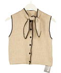Commense Beige Tie Neck Contrast Trim Button Sweater Vest, size UK XS — front