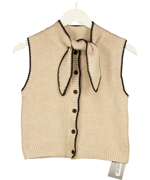 Commense Tie Neck Contrast Trim Button Sweater Vest UK XS