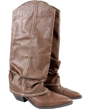 Seqwl Lexus Slouchy Fold Over Western Boots In Brown UK 6 EU 39