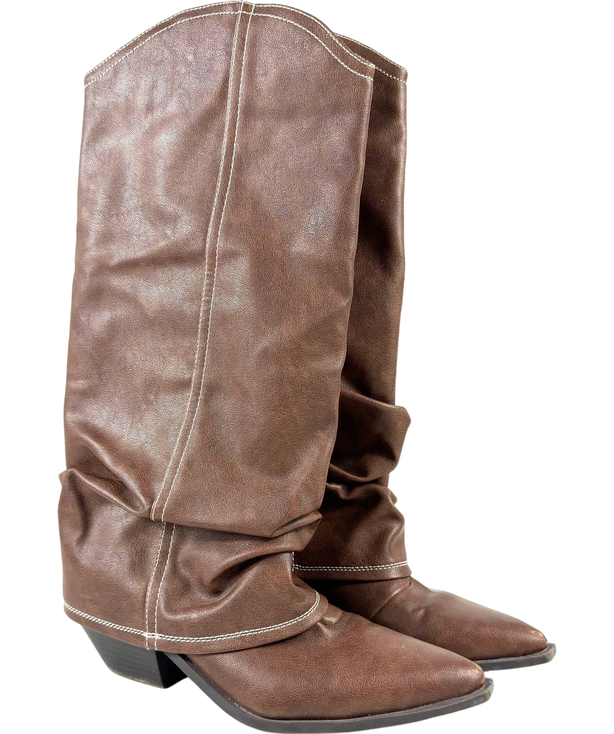 Seqwl Lexus Slouchy Fold Over Western Boots In Brown UK 6 EU 39 — Front (angled)