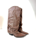 Seqwl Brown Lexus slouchy fold over western boots in brown, size UK 6 EU 39 👠 — front