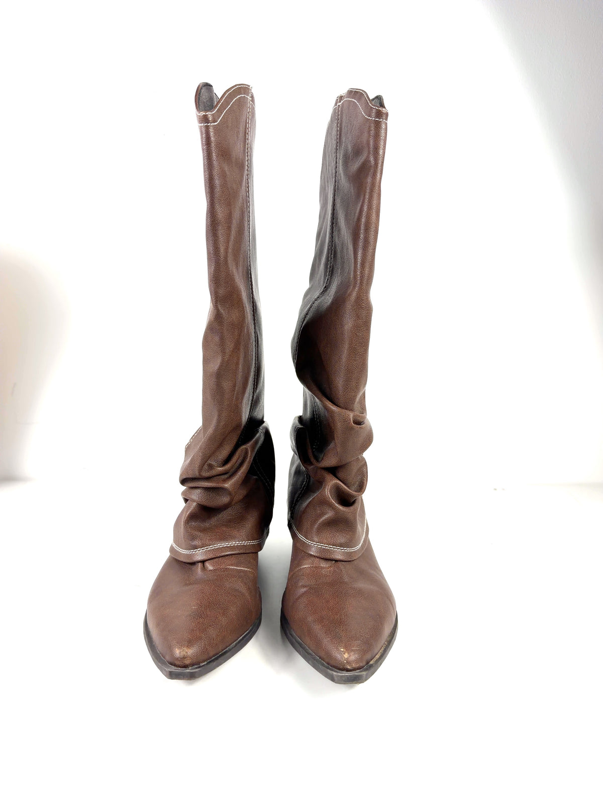 Seqwl Brown Lexus slouchy fold over western boots in brown, size UK 6 EU 39 👠 — detail
