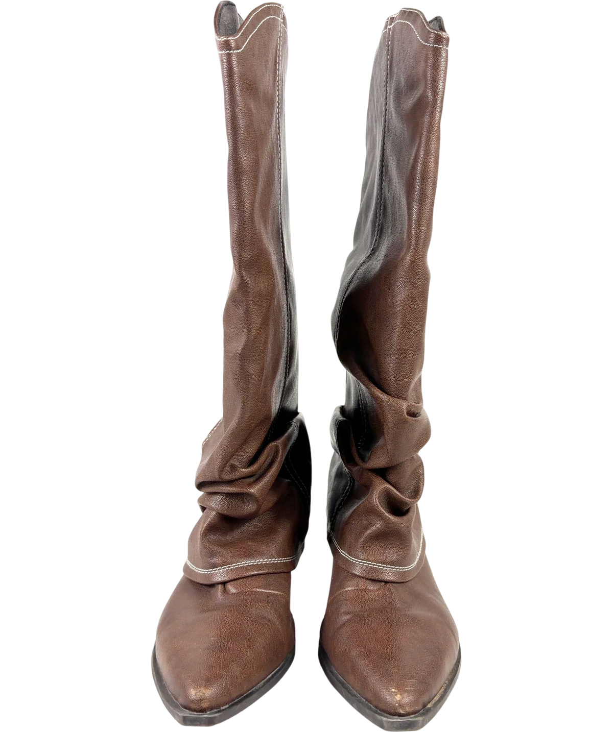 Seqwl Lexus Slouchy Fold Over Western Boots In Brown UK 6 EU 39 — Front (both, face on)