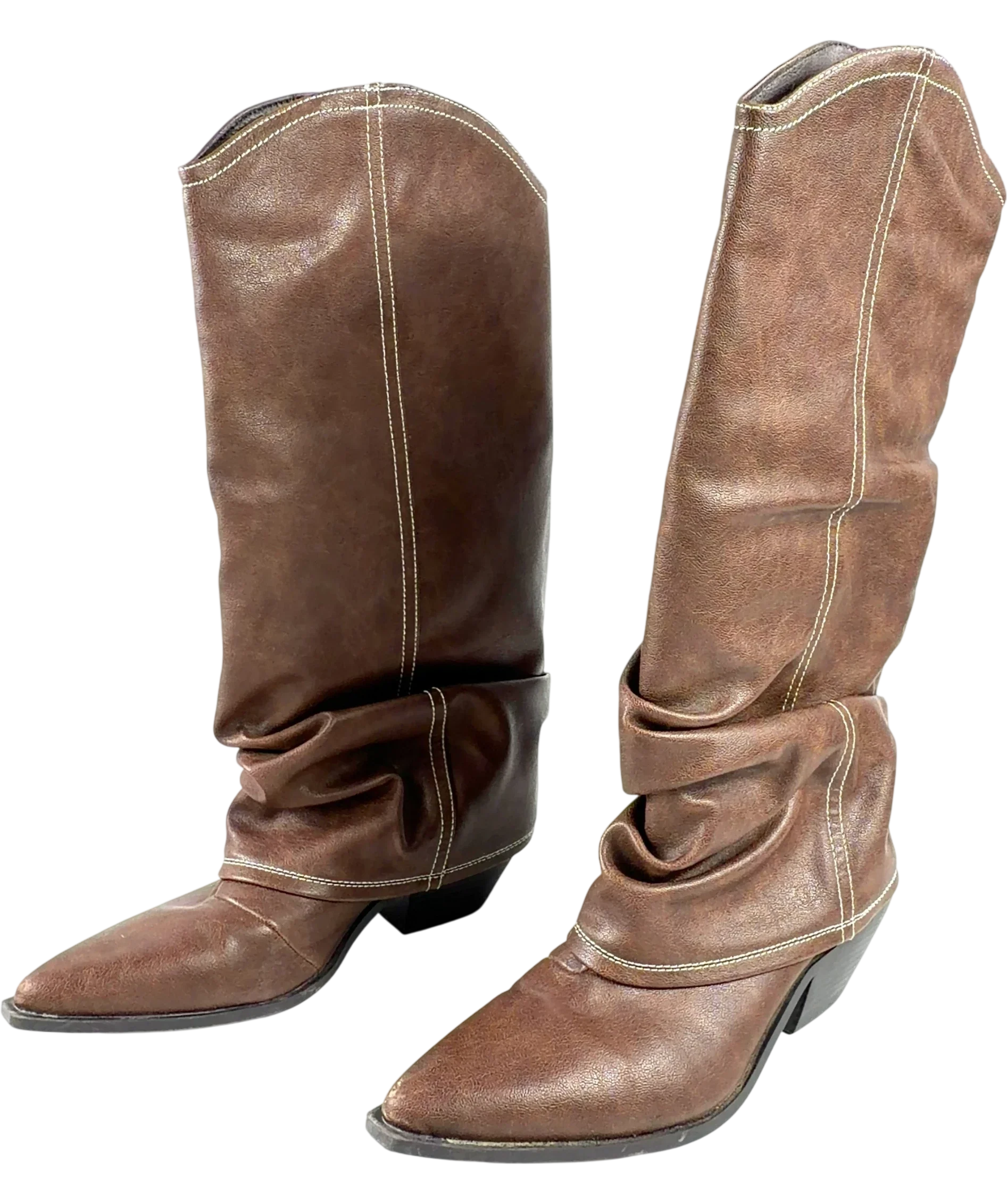 Seqwl Brown Lexus slouchy fold over western boots in brown, size UK 6 EU 39 👠 — label
