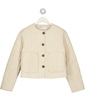 ASOS Cream linen crop collarless quilted jacket, size UK XS — front