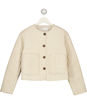 ASOS Linen Crop Collarless Quilted Jacket Cream UK XS