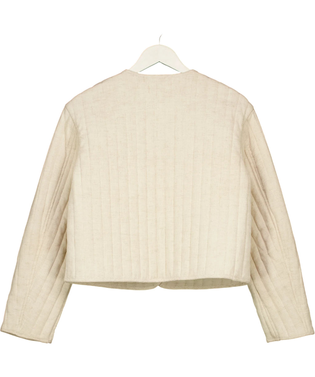 ASOS Cream linen crop collarless quilted jacket, size UK XS — back