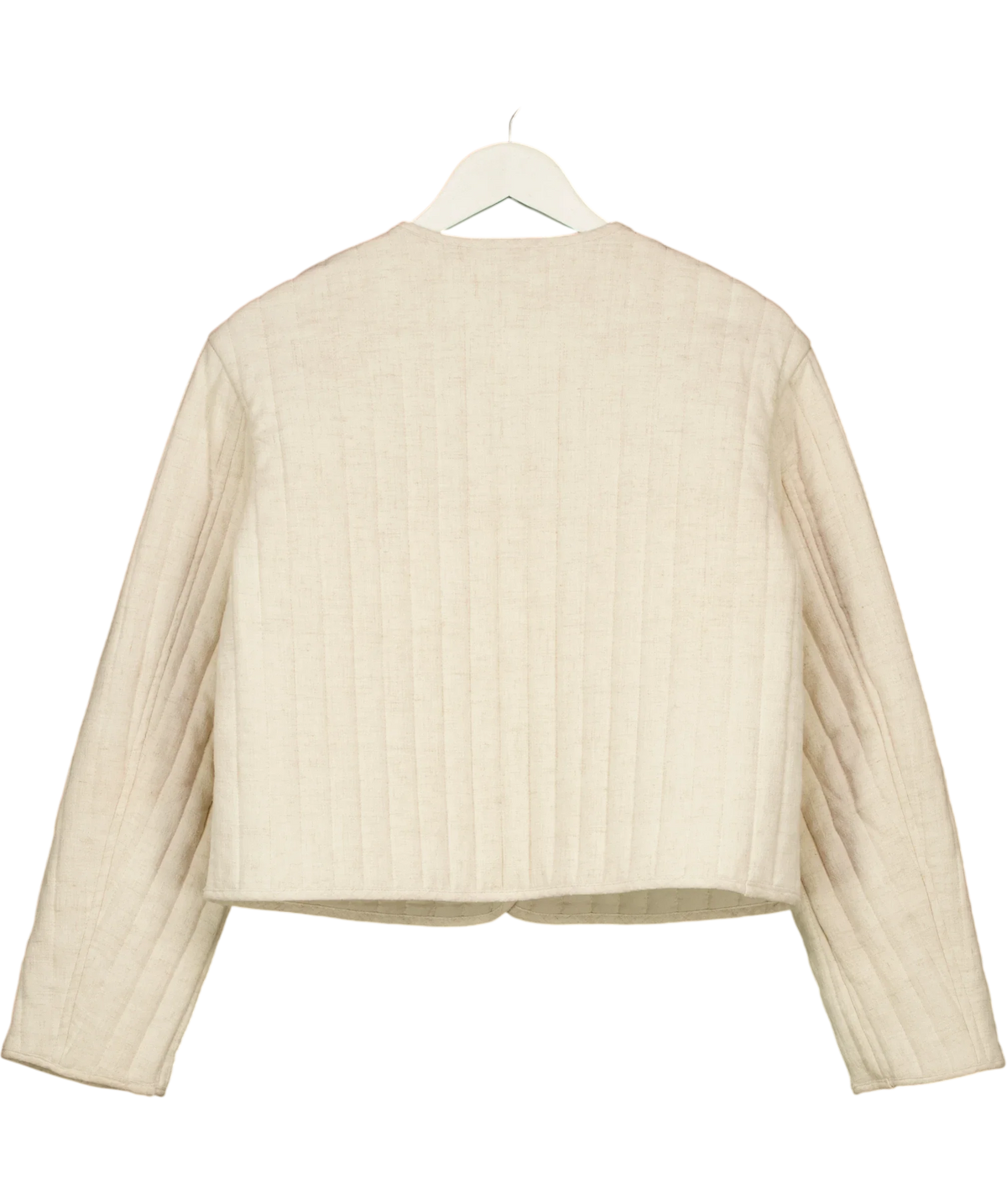 ASOS Cream linen crop collarless quilted jacket, size UK XS — back