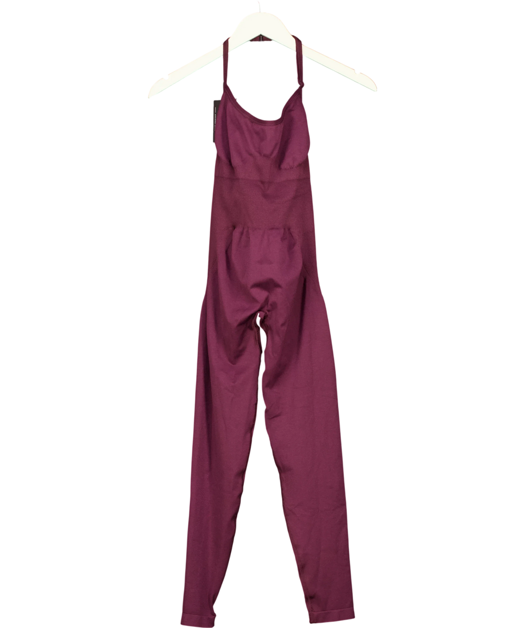 Bo&Tee Purple ribbed halter jumpsuit, size UK S — front