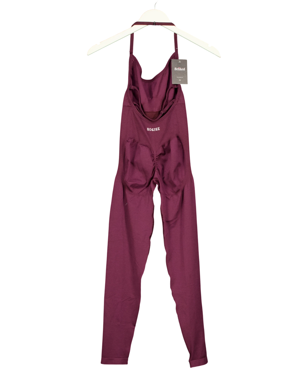Bo&Tee Purple ribbed halter jumpsuit, size UK S — back