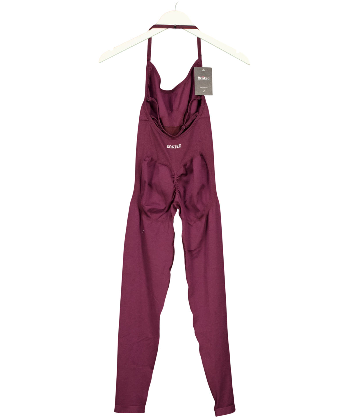 Bo&Tee Purple ribbed halter jumpsuit, size UK S — back
