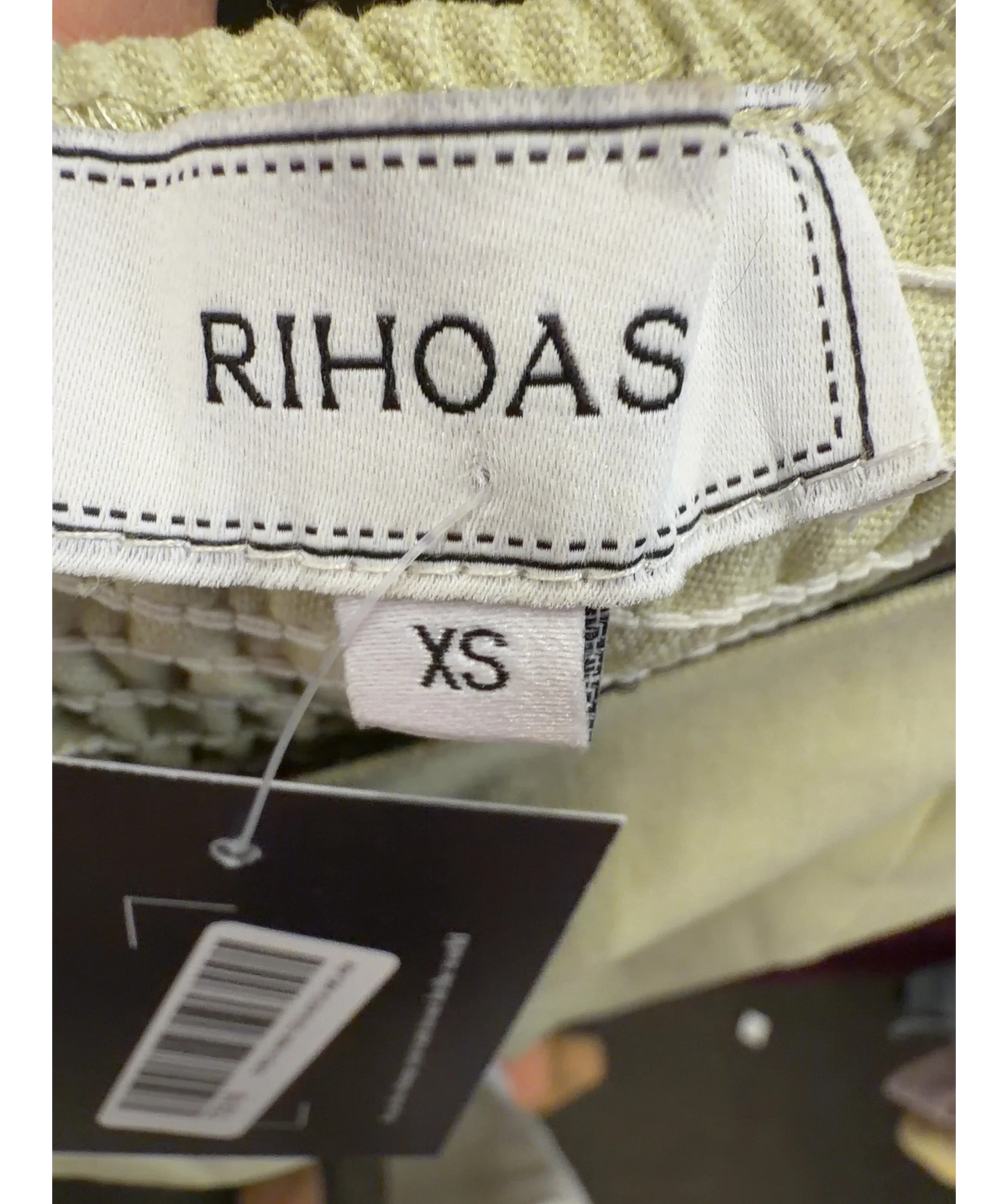 RIHOAS Green Light Green Square Neck Shirred Midi Dress, size UK XS — detail