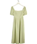 RIHOAS Green Light Green Square Neck Shirred Midi Dress, size UK XS — front